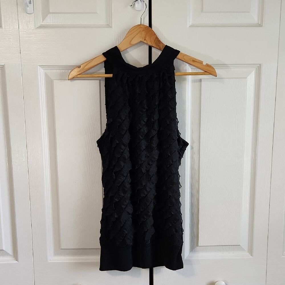 Vintage Heart Soul Womens Black Ruffle Top Size Med Mock Tie Neck Y2K 90s Resort